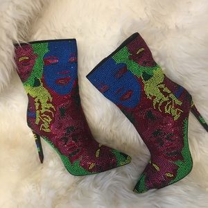 For sale! Beautiful detailed all rhinestone ankle length boots! NEW!